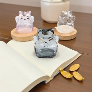 Lucky Cat Memorial Jar: Cat Hair Keepsake, Wood Base Desk Decor