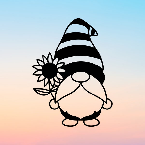 Garden Gnome with Sunflower Vinyl Decal - Summer Gnome Sticker, Laptop Sticker, Water Bottle Decal