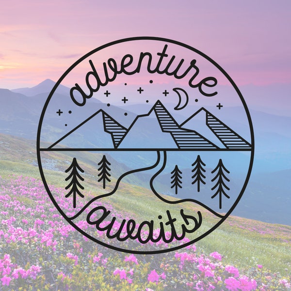 Adventure Awaits Vinyl Decal - Hiking Sticker, Adventure Gift, Mountain Decal, Laptop Sticker