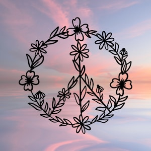 Flower Peace Sign Vinyl Decal - Nature Sticker, Mirror Sticker, Hippie Gift, Water Bottle Decal, Wildflower Decal