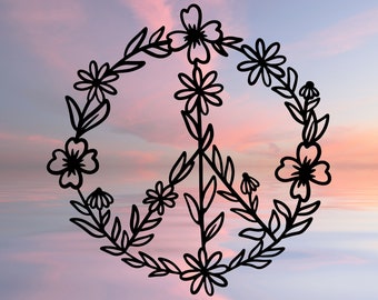 Flower Peace Sign Vinyl Decal - Nature Sticker, Mirror Sticker, Hippie Gift, Water Bottle Decal, Wildflower Decal