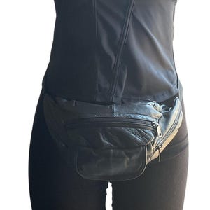 Vintage Schwarz Leder Fanny Pack Gürteltasche Made in Mexico Multi-Pocket Waist Bag