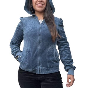 Vintage Juicy Couture Velour Hoodie Jacket Size M Blue Made in USA Y2K Size M