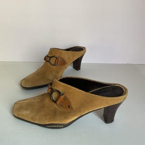 Aerosoles Women’s Suede Heeled Mules Size 9B Tan Brown Slip-On Comfort Clogs