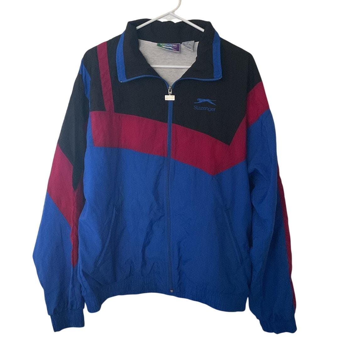 Giacca antivento vintage Slazenger Colorblock – Blu Nero