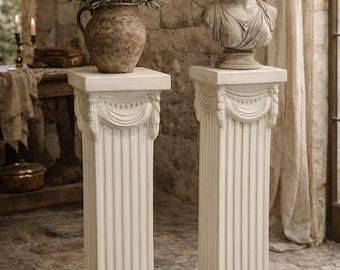 Antique pair of Column Pillar Pedestals in the Grecian Roman Neoclassical Style