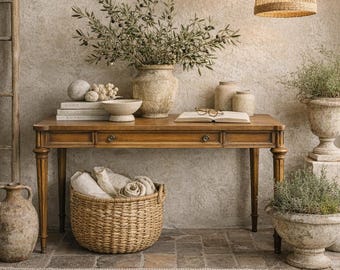 Vintage Heritage Furniture Fruitwood Italian Regency Writing Desk | Fluted Leg Console Table | Classic Traditional Study Desk | Drexel Desk