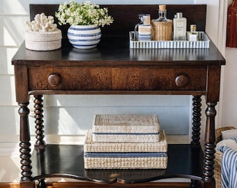 Antique Barley Twist Washstand with Drawer, Victorian Wash Stand Table, Primitive Bathroom Console, Rustic Wood Accent Table