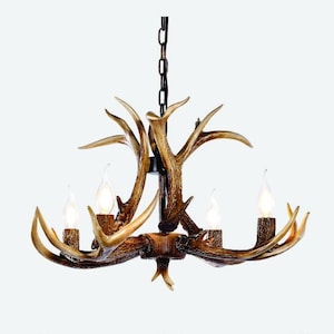 4 Lights Antler Chandelier Lighting Deer Lamp, Vintage Rustic Farmhouse Chandelier Light Fixture, for Dining Room Kitchen Island