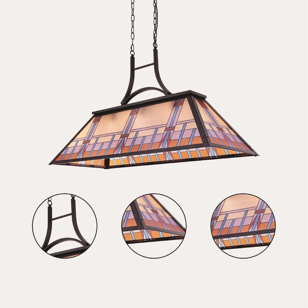 3-light Pool Table Light Pendant With Tiffany-style Printed Shade for ...
