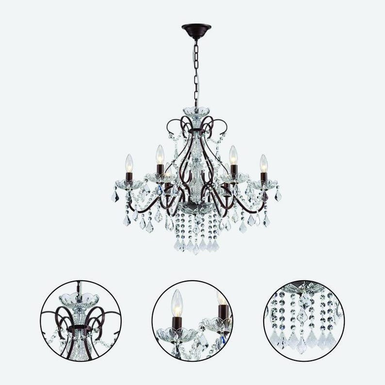 6 Light Crystal Chandelier Light Fixture, Modern Chandelier Crystal ...