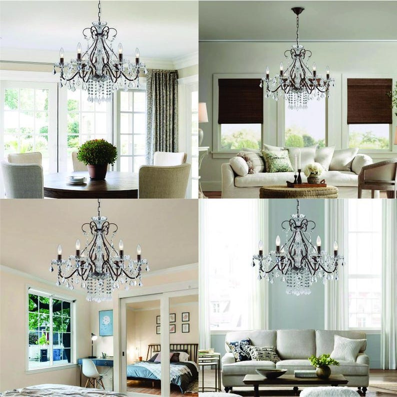 6 Light Crystal Chandelier Light Fixture, Modern Chandelier Crystal ...