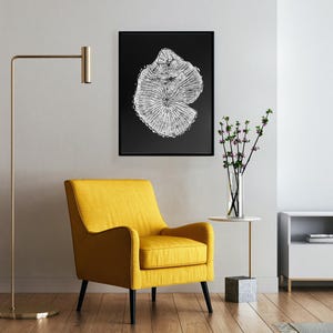 Boxelder Woodcut Print on black, tree ring art, natural wall art, handmade in USA