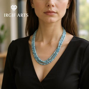 Larimar Beaded Necklace, Larimar Necklace, Larimar Pendant, Larimar Crystal, Natural Larimar, Blue Larimar, Waterproof Necklace