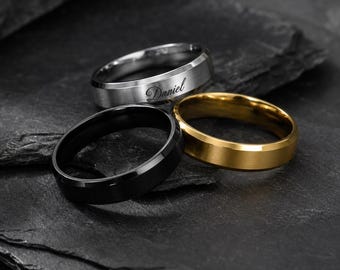 Personalized Promise Ring, Custom Engraved Name Ring, Stainless Steel Band for Him & Her, Couples Ring, Anniversary Gift