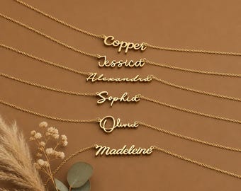 Colar com nome personalizado, colar com placa de identificação personalizada, aço inoxidável banhado a ouro, gargantilha com fonte gótica inglesa antiga, presente para ela/mãe