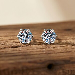 Moissanite Stud Earrings, Moissanite Earrings, Moissanite Studs, Moissanite Jewelry, Silver Stud Earrings, Bridesmaid Proposal Gifts image 2
