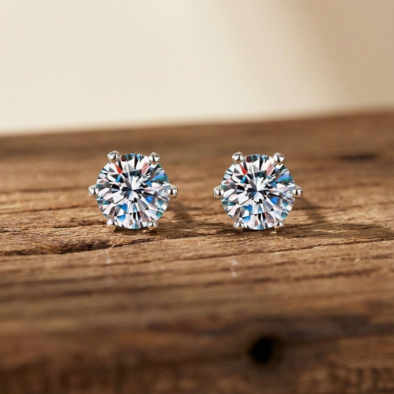 Moissanite Stud Earrings, Moissanite Earrings, Moissanite Studs, Moissanite Jewelry, Silver Stud Earrings, Bridesmaid Proposal Gifts image 2