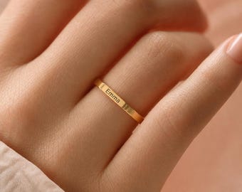 Dainty Engraved Name Ring, Personalized Custom Name Ring for Women, Stainless Steel Signet Band, Initials Ring, Minimalist Mothers Day Gift