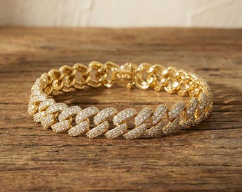 8mm Cuban Link Tennis Bracelet Dainty Gold Zircon Chain Miami Cuban Bracelet