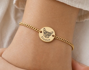 Pulseira personalizada com foto do seu pet, pulseira com retrato gravado do seu pet, joia personalizada em memória do seu pet, pulseira com foto do seu gato, presente para quem perdeu um pet.