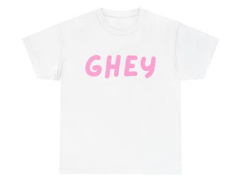 T-shirt GHEY con scritte a bolle in grassetto / Maglietta rosa con tipografia