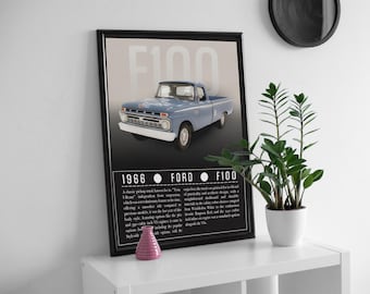 1966 Ford F100 Poster | Vintage Truck Wall Art, Classic American Pickup Decor, Perfect Gift for Car Enthusiasts,Garage Art, Ford Truck
