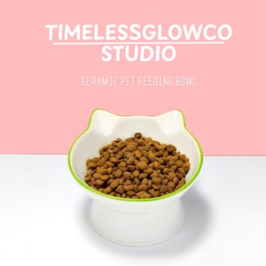 Ceramic Pet Bowl, Meow Munch, Whimsical Cat-Themed Ceramic Pet Bowl, Non-Slip Feeder, Playful and Functional Cat Dish, Kitten Water Bowl