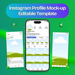 Instagram Profile Mock-up Editable Canva Templates, Social Media Instagram Mock-up for Reels & Posts, Social Media Feed Mockup