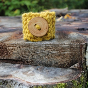 Big slip on handknit cuff/bracelet in barley, eco gifts for her image 4