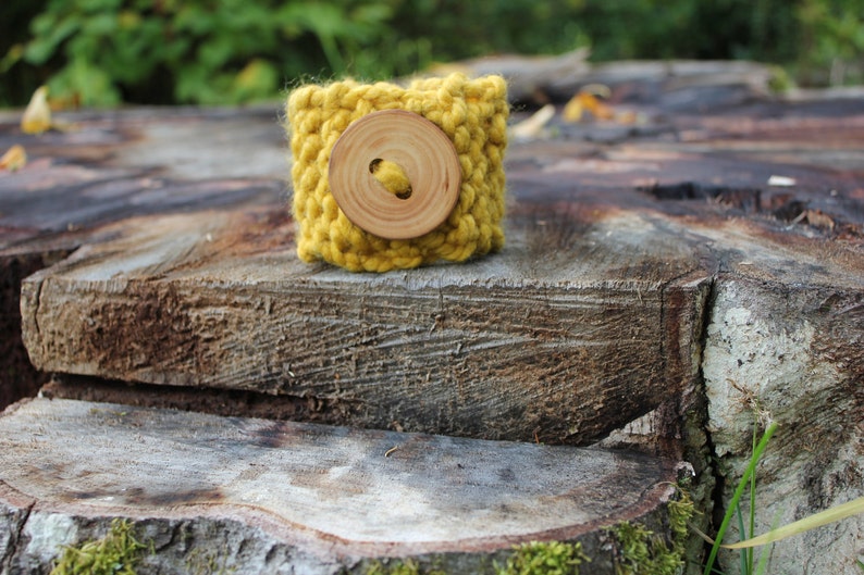 Big slip on handknit cuff/bracelet in barley, eco gifts for her image 4