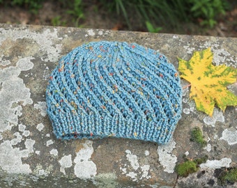 HAT knitted duck egg blue tweed wool, winter hat, women's lace mesh beanie, gift for her, UK