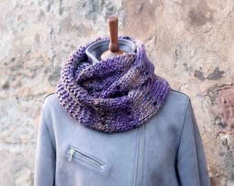 SCARF, knitted super chunky infinity loop scarf, purple mix women's snood, cowl, gift for her