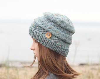 HAT knitted duck egg blue, winter hat, women's pastel beanie cap, gift, UK