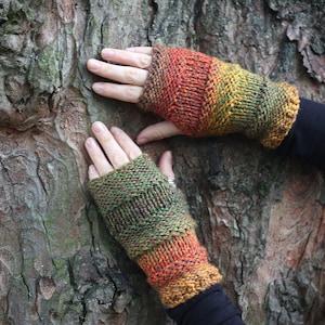 Comfy mittens in the shades of autumn, fingerless gloves handknit woman's