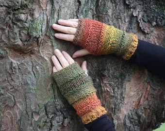 Comfy mittens in the shades of autumn, fingerless gloves handknit woman's