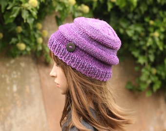 HAT knitted purple, chunky winter hat, women's beanie cap, gift, UK