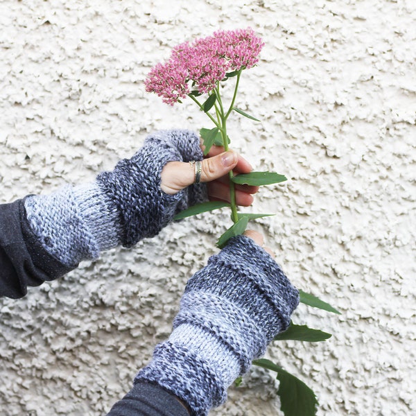 Fingerless gloves - Comfy knitted women's mittens in grey mix, knitwear UK