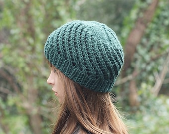 HAT knitted dark green wool, winter hat, women's lace mesh beanie, gift for her, UK