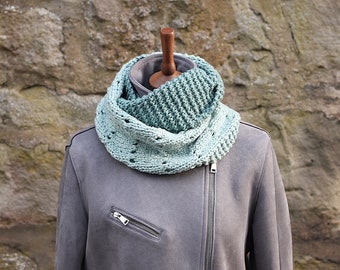 SCARF, knitted organic cotton chunky infinity loop scarf, green women's snood, cowl, gift for her