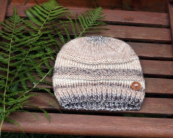 HAT knitted beige cream light brown, chunky winter hat, women's beanie cap, gift, UK