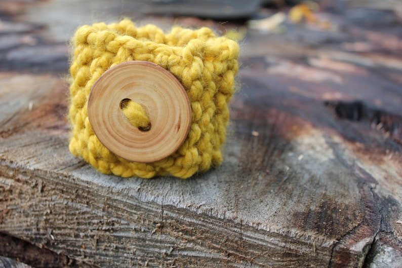 Big slip on handknit cuff/bracelet in barley, eco gifts for her image 1