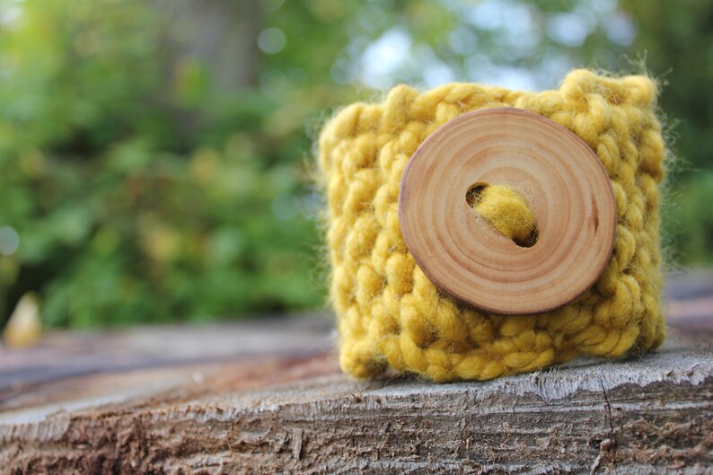 Big slip on handknit cuff/bracelet in barley, eco gifts for her image 5