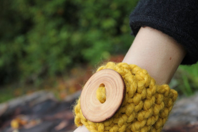 Big slip on handknit cuff/bracelet in barley, eco gifts for her image 2