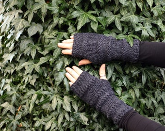 Fingerless gloves - Comfy mittens in charcoal woman's, knitwear UK