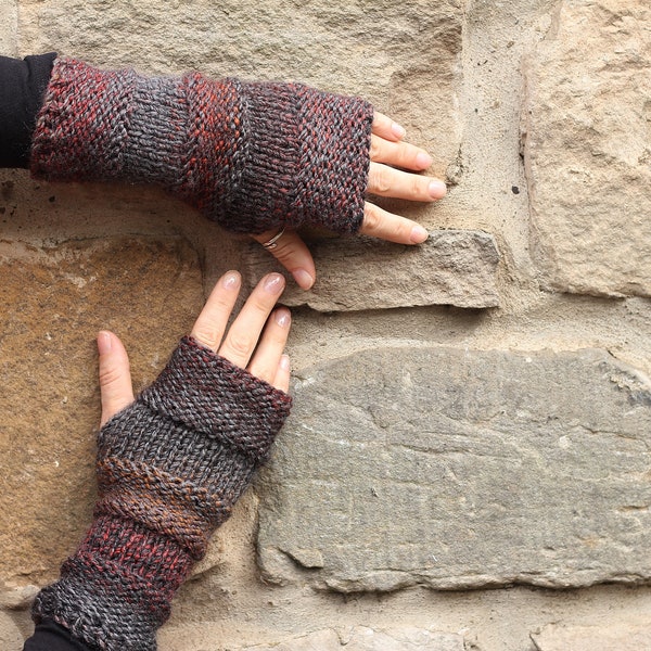 Gants sans doigts - Mitaines tricotées confortables pour femmes en gris brun, tricots Royaume-Uni