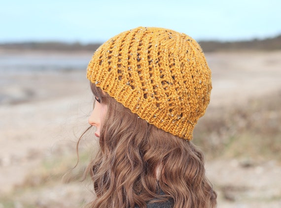 HAT Knitted Mustard Tweed Wool Winter Hat Women s Lace Mesh Beanie Gift for Her UK Etsy Canada