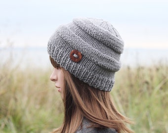 HAT knitted light grey, autumn, winter hat, women's beanie cap, gift, UK