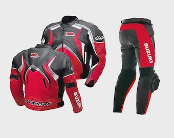 Suzuki GSXR Racing Motorbike Cowhide Leather Suit CE Approved Armor New Suzuki Men's Motorcycle Biker Suit - Riding Gear