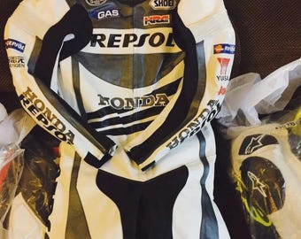 Honda Repsol Racing Motorbike Cowhide Leather Suit MotoGP Honda Motorcycle Biker Suit